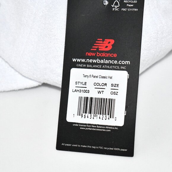 New Balance Unisex Terry 6 Panel Classic Hat, One Size, White, NWT - Picture 2 of 4